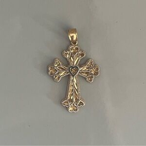 14K Two-Tone Gold Cross Heart Pendant